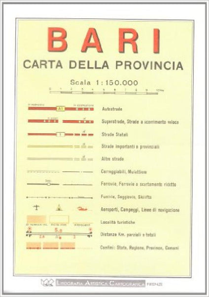 Bari : carta della provincial : scala 1:150.000 Litografia Artistica Cartografica