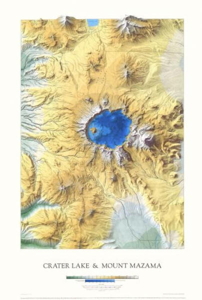Crater Lake & Mount Mazama [39x26, Laminated] Raven Maps