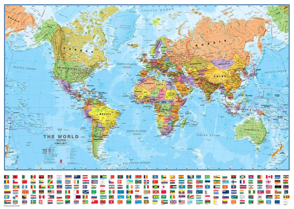 Political World Wall Map - Medium - with flags Maps International Ltd.