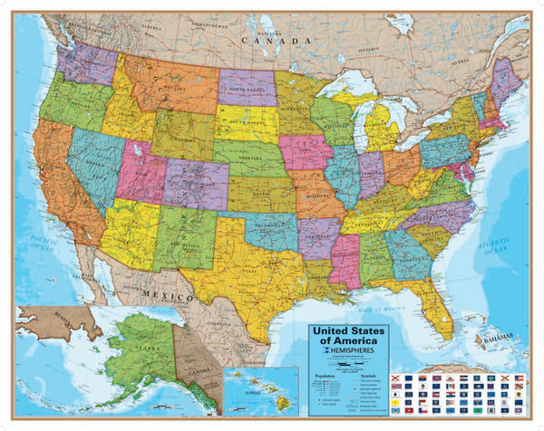 Hemispheres Blue Ocean Series United States Laminated Wall Map : 38" x 48"  boxed Round World