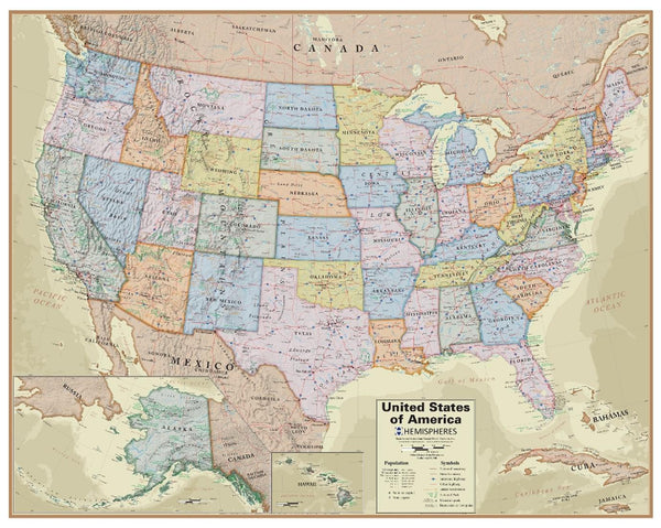 Hemispheres Boardroom Series United States Laminated Wall Map : 38" x 48" Round World