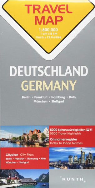 Deutschland : Germany : travel map, 1:800,000 : Berlin, Frankfurt, Hamburg, Köln, München, Stuttgart Kunth Verlag