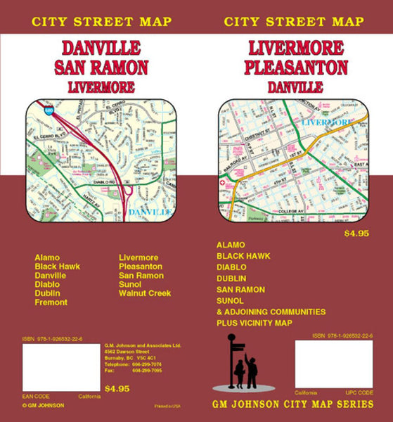 Livermore : Pleasanton : Danville : city street map = Danville : San Ramon : Livermore : city street map GM Johnson