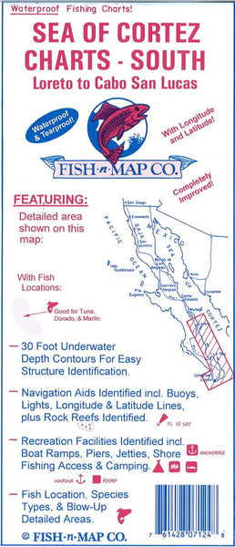 Sea of Cortez South (Loreto to Cabo San Lucas) Fishing Map Fish-n-Map Company