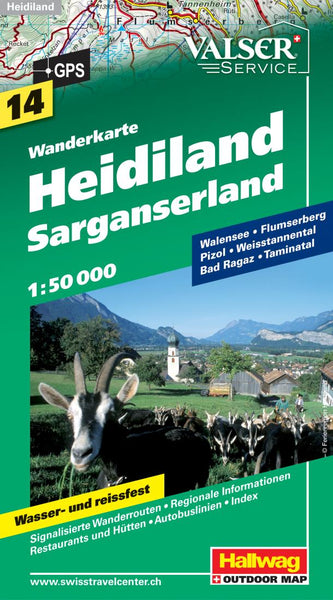 Heidiland : Sarganserland : wanderkarte : 14 Hallwag Kummerly Frey AG