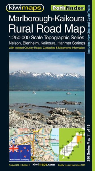 Marlborough-Kaikoura : rural road map : 1:250,000 scale topographic series : Nelson, Blenheim, Kaikoura, Hanmer Springs Kiwi Maps