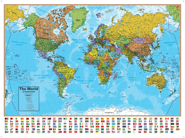 Hemispheres Blue Ocean Series World Laminated Wall Map : 38" x 51", boxed Round World