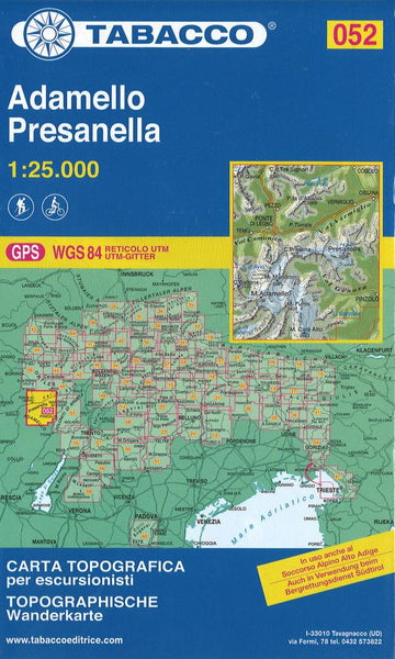 Adamello Pressanella 1:25,000 Topographic Hiking Map Tabacco Map