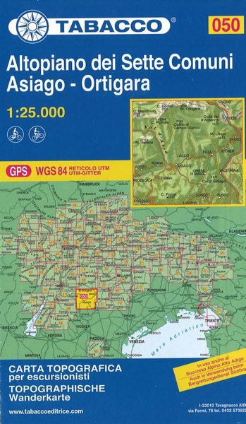Altopiano dei Setti Comuni Asiago - Ortigara Dolomites Hiking Map (#50) Tabacco Map