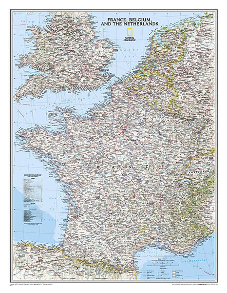 France, Belgium, and the Netherlands classic National Geographic Maps