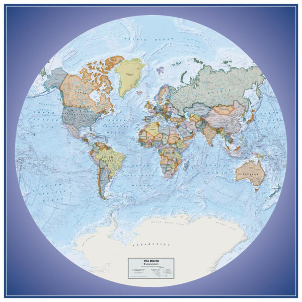 Hemispheres Global View Series World Political Wall Map, paper edition Round World
