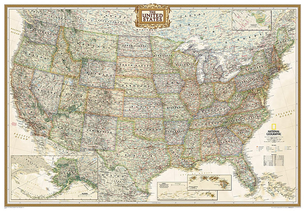 United States Executive Enlarged Wall Map - Laminated (69" x 48") National Geographic Maps