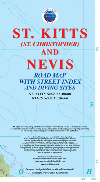 St Kitts and Nevis, Caribbean, Road Map by Kasprowski Publisher Eastview