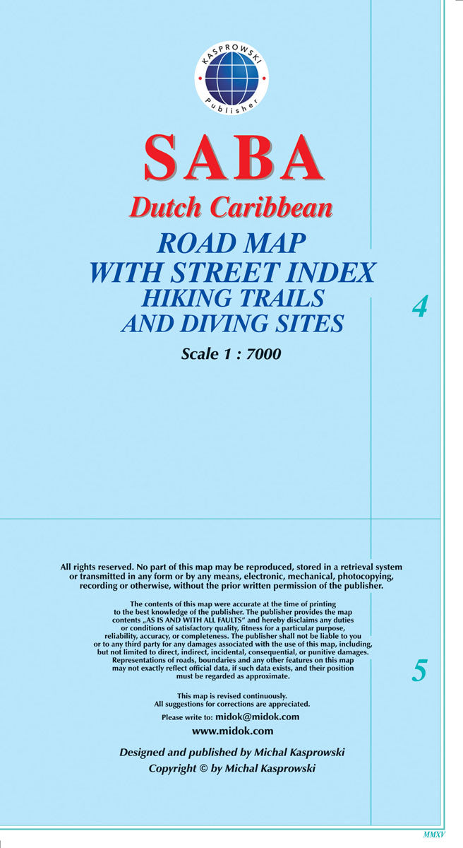 Saba, Dutch Caribbean, Road Map by Kasprowski Publisher Eastview