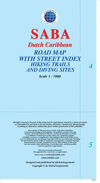 Saba, Dutch Caribbean, Road Map by Kasprowski Publisher Eastview