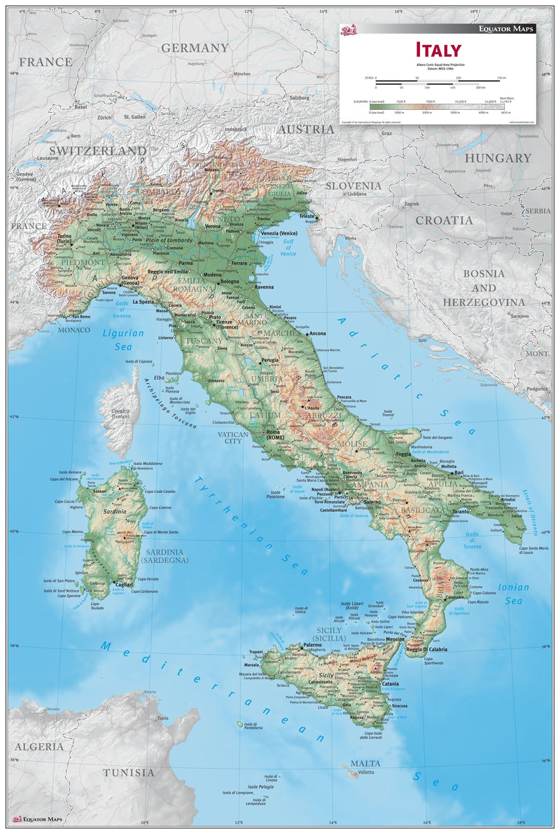 Italy Physical Wall Map Maps.com