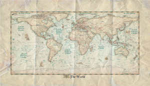 Antique Crumpled World Europe-Centered Wall Map