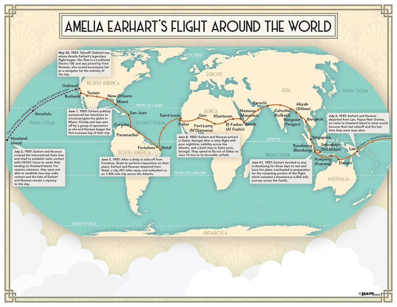 Amelia Earhart’s Flight Around the World Map Maps.com