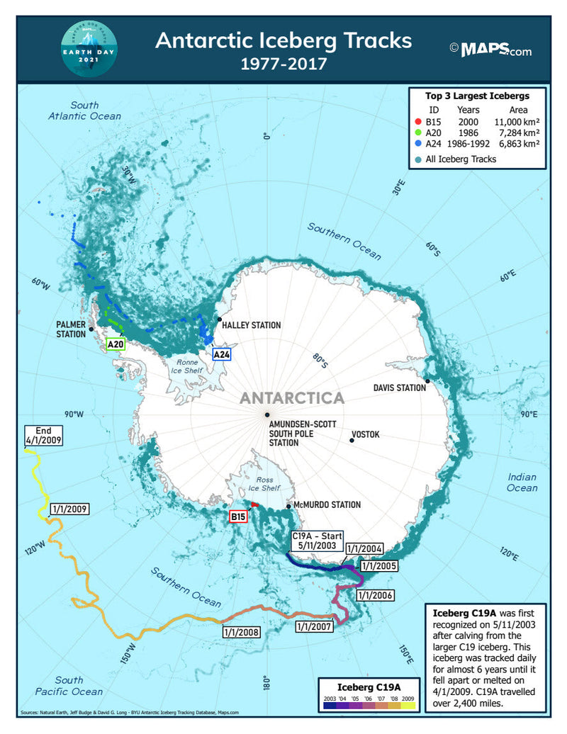 Antarctic Iceberg Tracks Map Maps.com