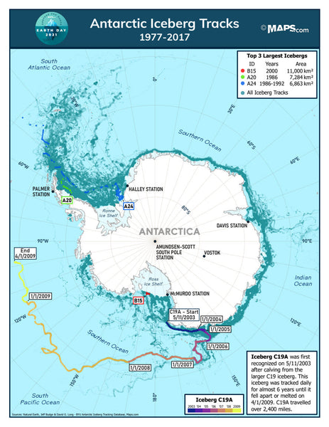 Antarctic Iceberg Tracks Map Maps.com