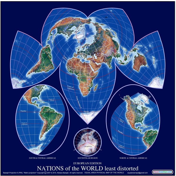 Nations of the World Equal Area Wall Map, Africa-Centered Maps.com
