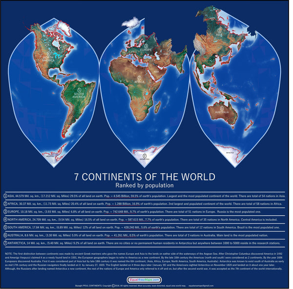 Seven Continents of The World Least Distorted Equal Area Map Maps.com