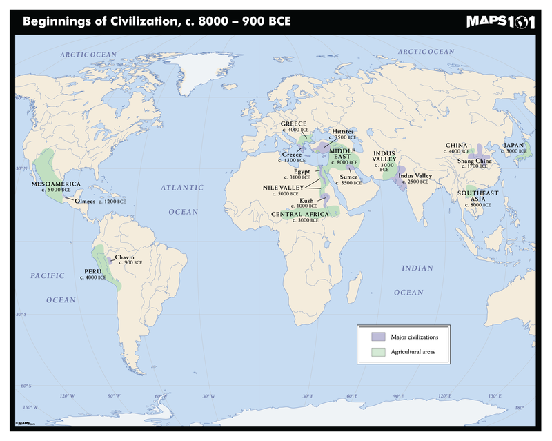 Beginnings of Civilization, 8000-900 BCE Maps.com
