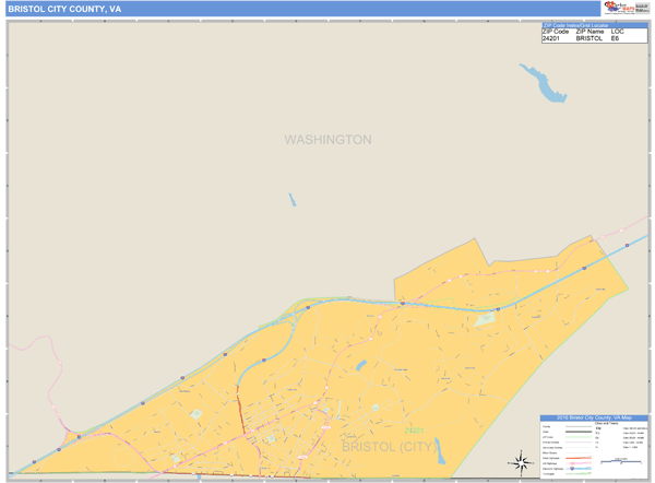 Bristol County, Virginia Zip Code Wall Map Market Maps (IDI)