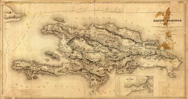 Antique Map of Hispaniola, Island of Santo Domingo (Dominican Republic and Haiti) Maps.com