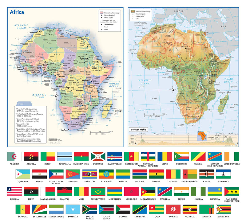 Africa Political and Physical Contient Map with Country Flags | Map ...