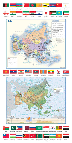 Cover of Asia Political and Physical Continent Map with Country Flags