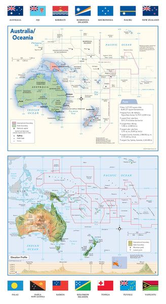 Cover of Australia & Oceania Political and Physical Continent Map with Country Flags