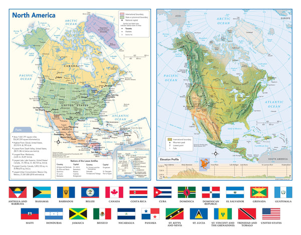 Cover of North America Political and Physical Continent Map with Country Flags