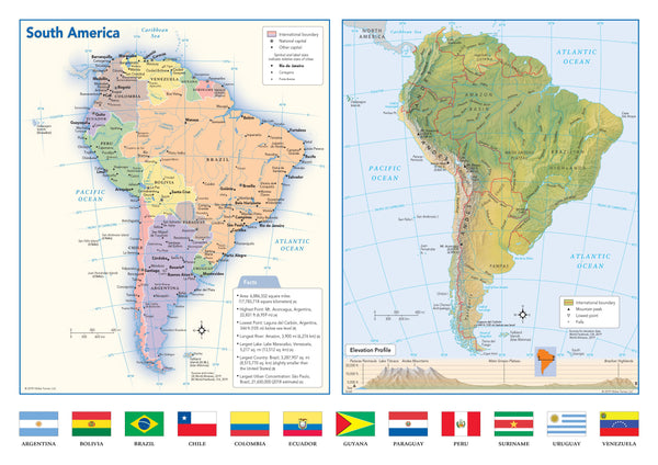Cover of South America Political and Physical Continent Map with Country Flags