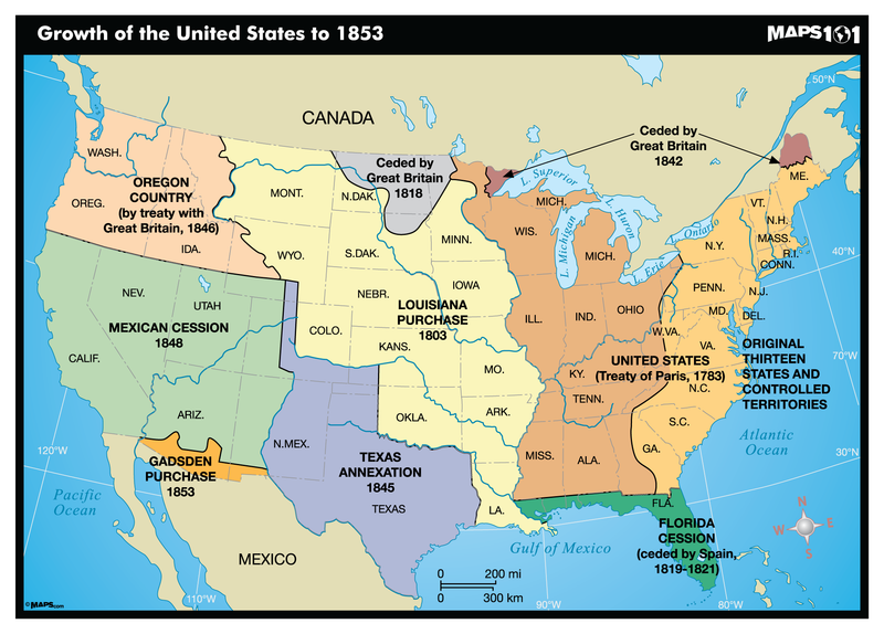Growth of the United States up to 1853 Maps.com