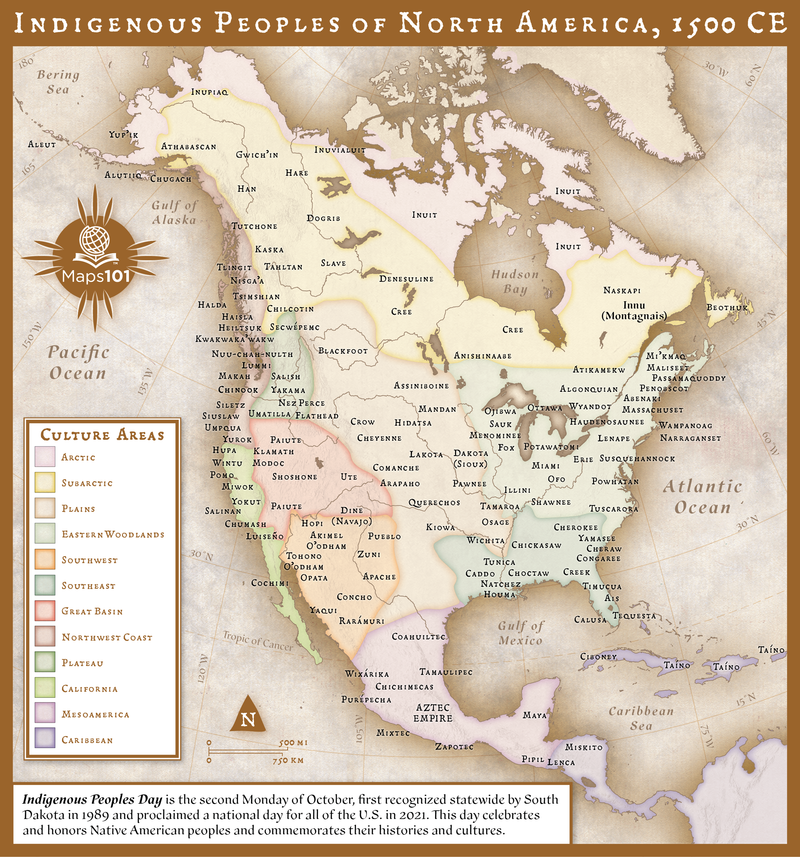 North America Map Commemorating Indigenous Peoples Day Maps.com
