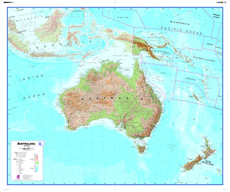 Australasia Wall Map , Physical Maps.com