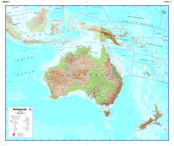 Australasia Wall Map , Physical Maps.com