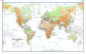 Large World Wall Map , Physical - white ocean
