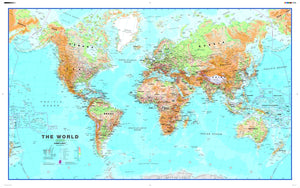 Large World Wall Map , Physical - without flags