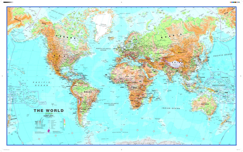 Large World Wall Map , Physical - without flags Maps.com