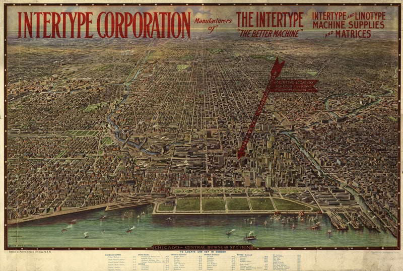 Antique Chicago Central Business Map Maps.com