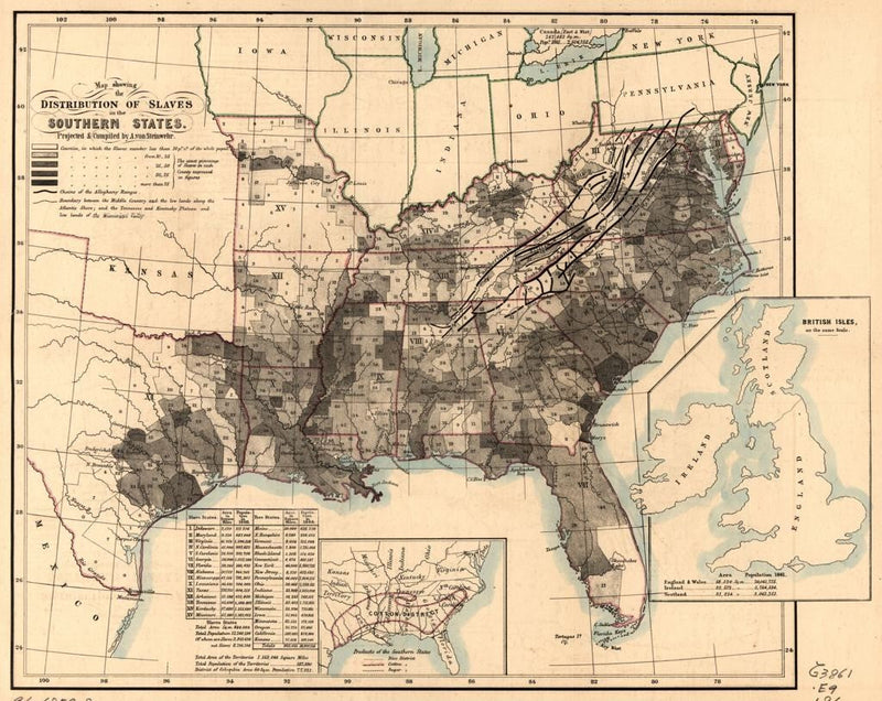 Map showing the distribution of slaves in the Southern States Maps.com