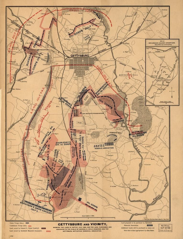 Gettysburg and vicinity, showing the lines of battle, July, 1863 Maps.com