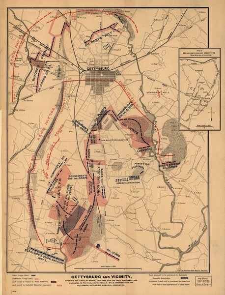 Gettysburg and vicinity, showing the lines of battle, July, 1863 Maps.com