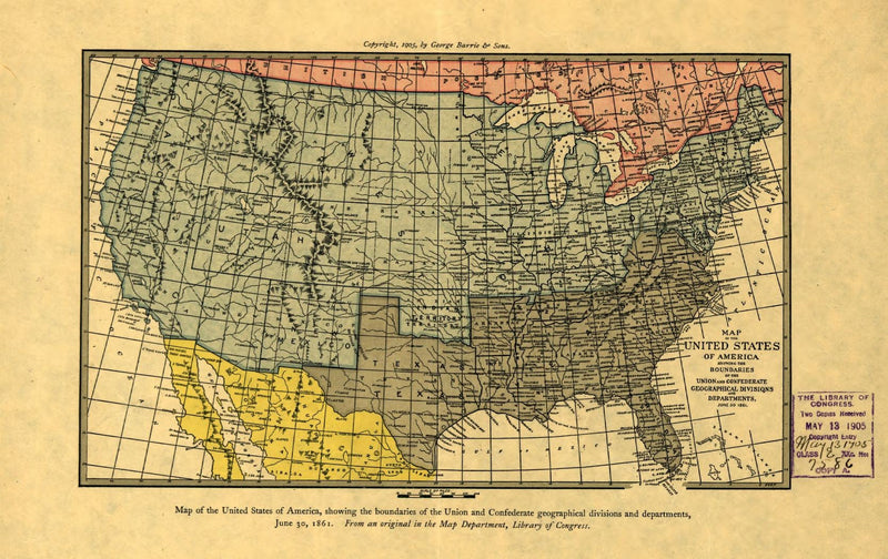 Civil War - Union and Confederate geographical divisions and departments, June 30, 1861. Maps.com