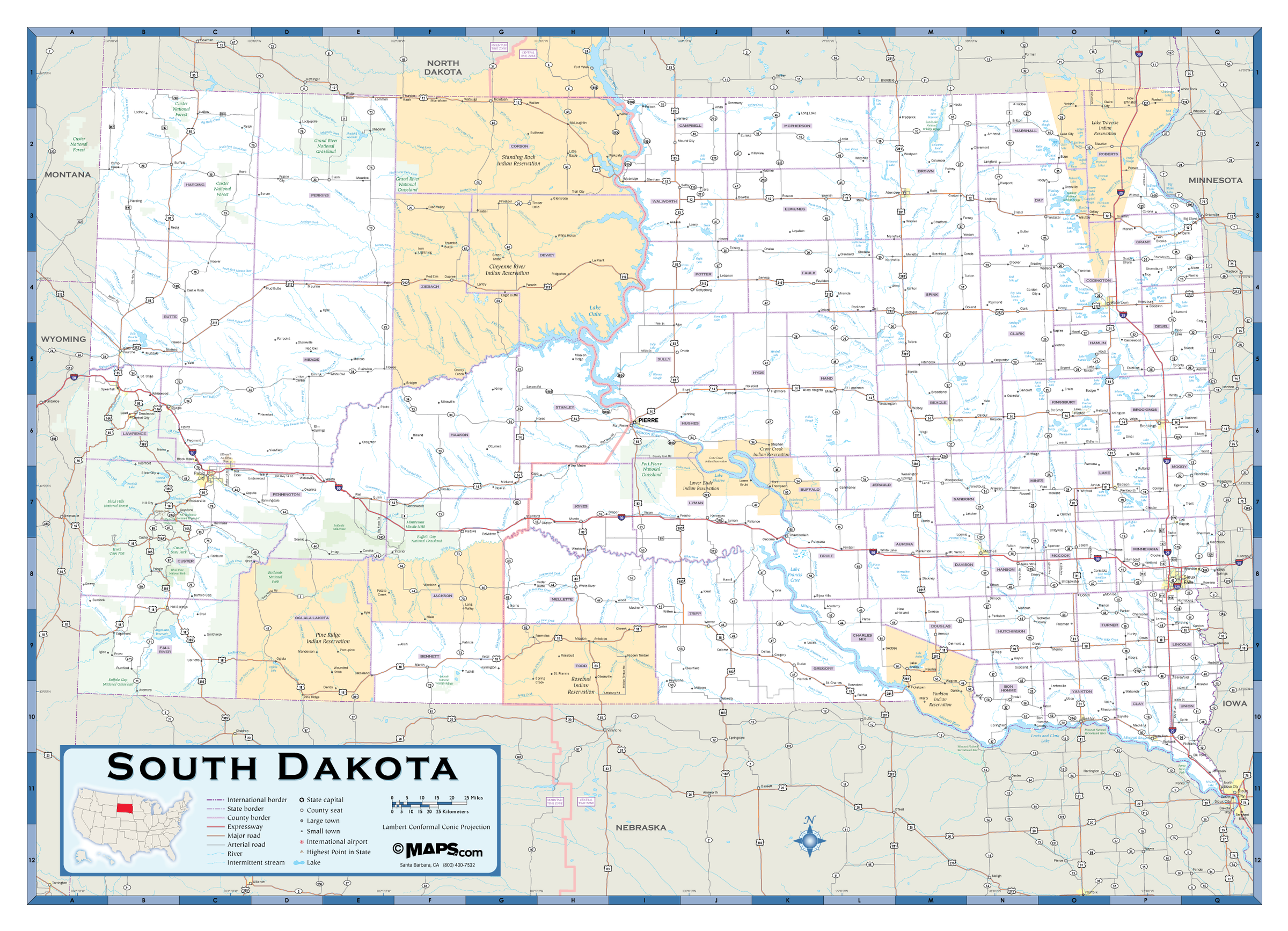 Sd Map Reference South Dakota Highway Wall Map | Map Geek.com
