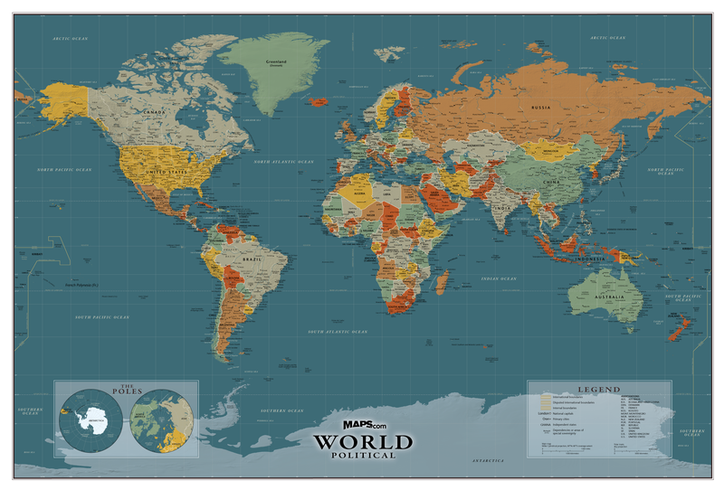 World Political Wall Map - New Century Style Maps.com