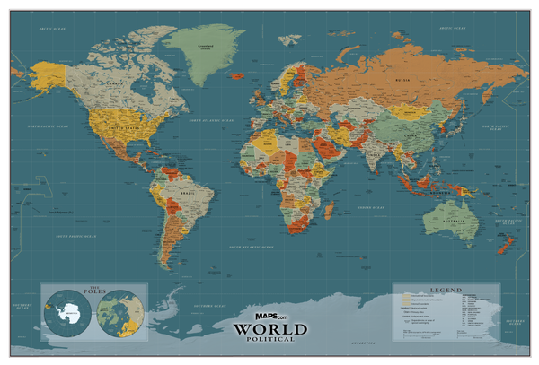 World Political Wall Map - New Century Style Maps.com