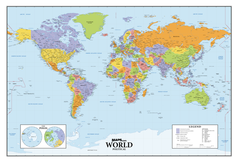World Deluxe Political Wall Map Maps.com